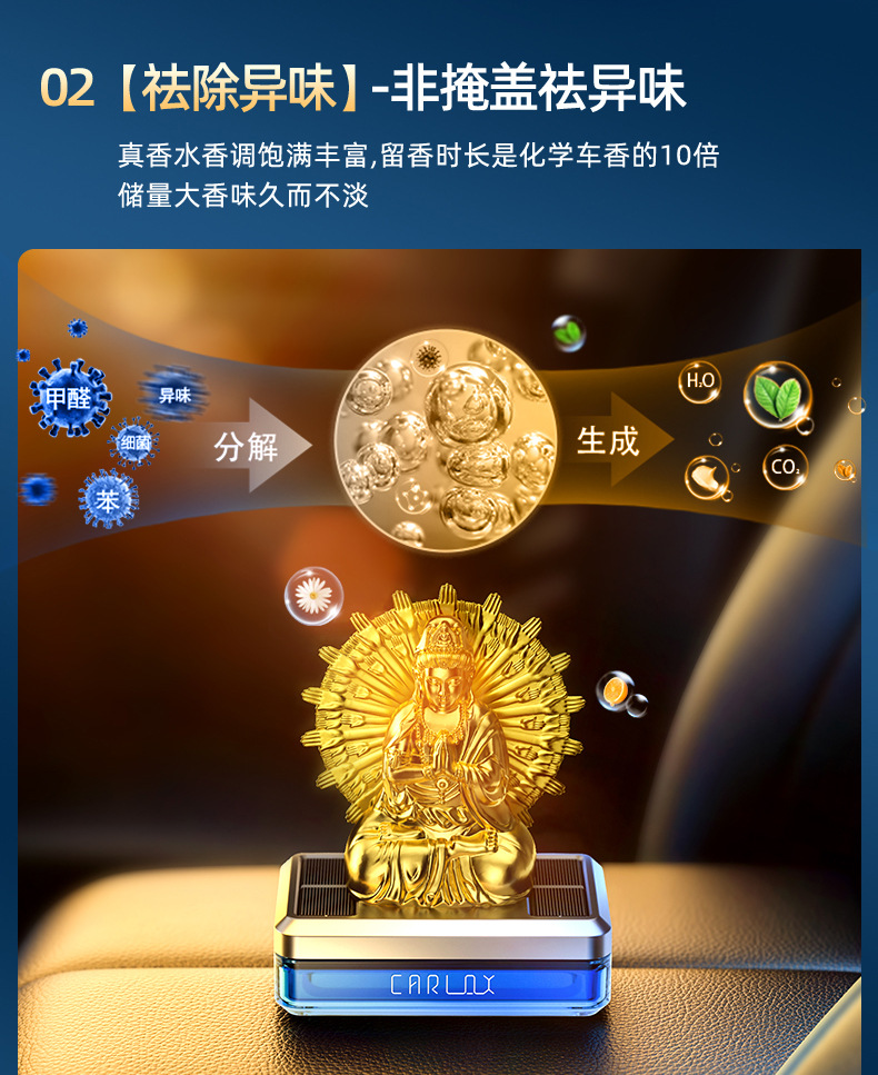 Solar-powered thousand-handed Guanyin car ornaments, car perfumes, interior decorations for entering and exiting the safe center console, high-end men and women pic 7