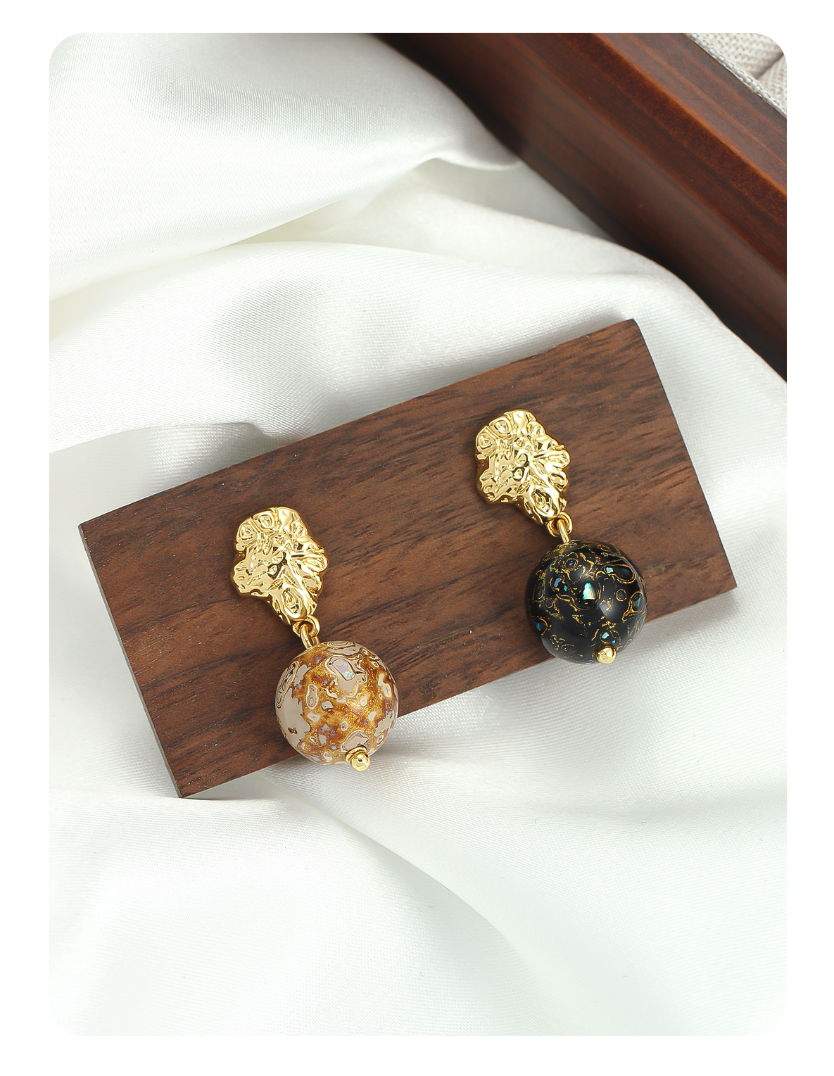 非遗大漆珠新中式耳钉不对称简约复古925银针小众设计高级感耳钉详情8