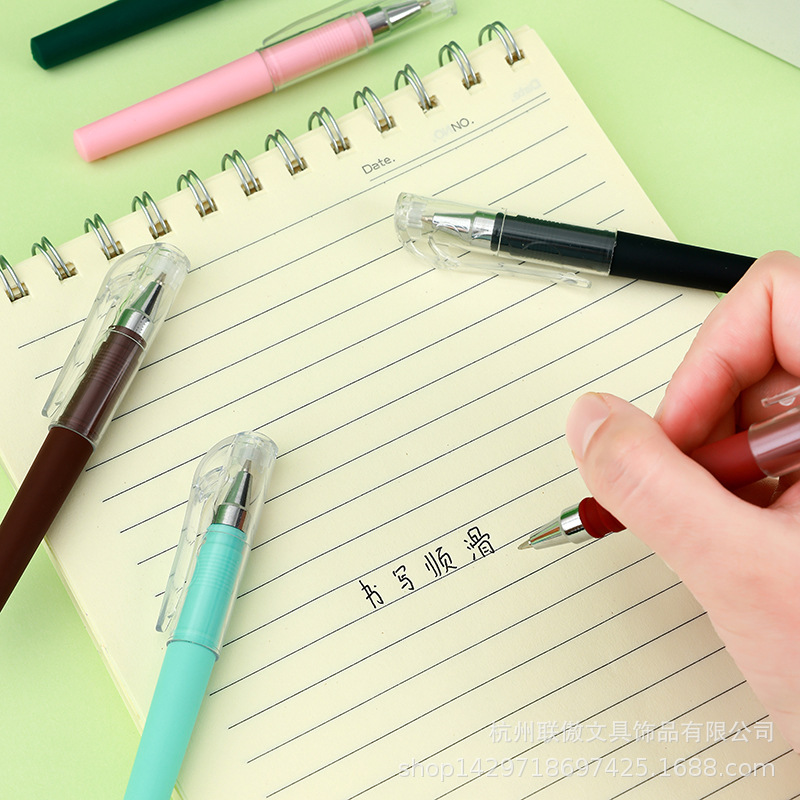 莫兰迪中性笔签字彩杆黑圆珠水笔印logo刻字企业公司广告笔文具详情6