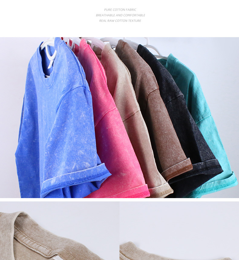 重磅T恤220goversiz短袖跨境落肩定制欧美码宽松纯棉复古水洗做旧详情9