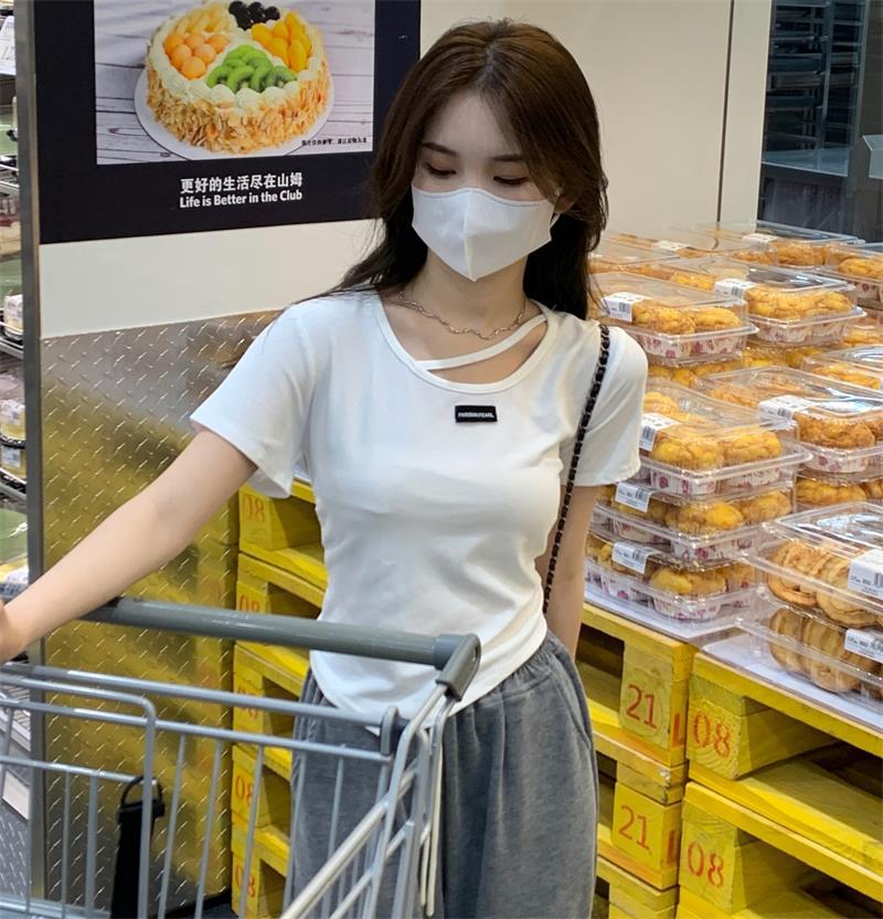 不规则设计感短袖T恤女夏季韩版2023新款辣妹风欲白色打底上衣详情17