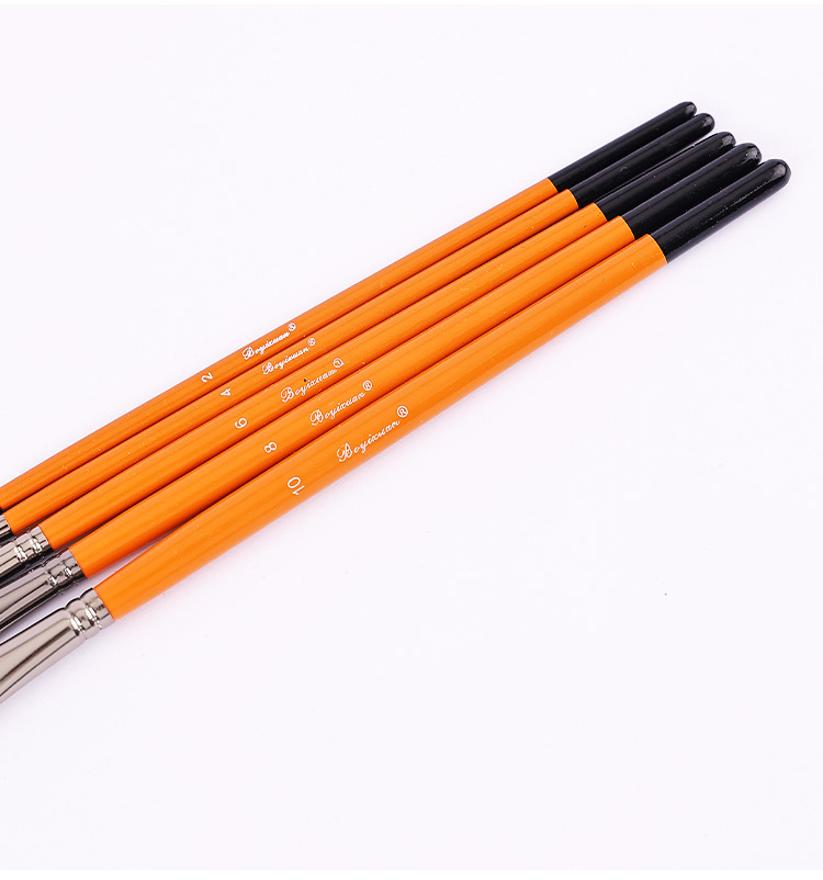 博艺宣五支装木质橙光数字油画笔学生尼龙绘画套装水粉丙烯油画笔详情28