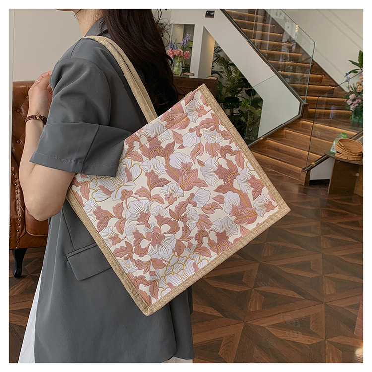 韩版文艺女包新款潮高颜值大容量棉麻时尚上班通勤手提袋便当包包详情40