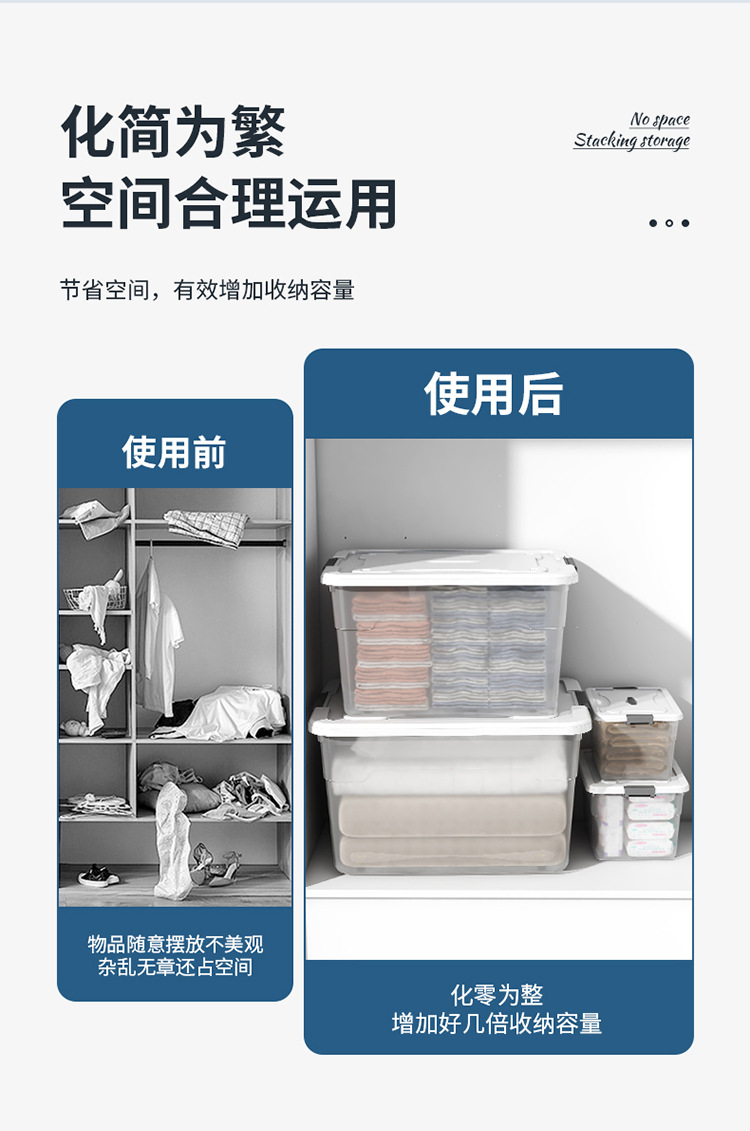 塑料透明收纳箱带盖家用衣服衣物收纳箱子超大号储物整理箱收纳盒详情3