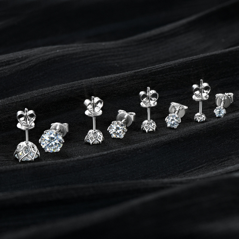 亚马逊热跨境销爆款经典百搭D色莫桑石耳钉花边六爪S925纯银耳饰详情30