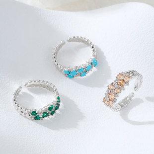 A niche and high-end round zircon open ring with adjustable colors in pink, yellow and white, a fashionable and versatile index finger ring pic 1