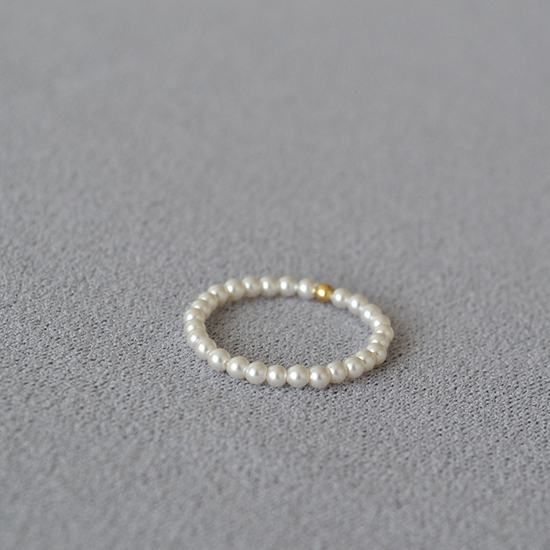 美国14K包金小金珠透亮人造小珍珠手作纤细秀气简约戒指食指戒女详情9