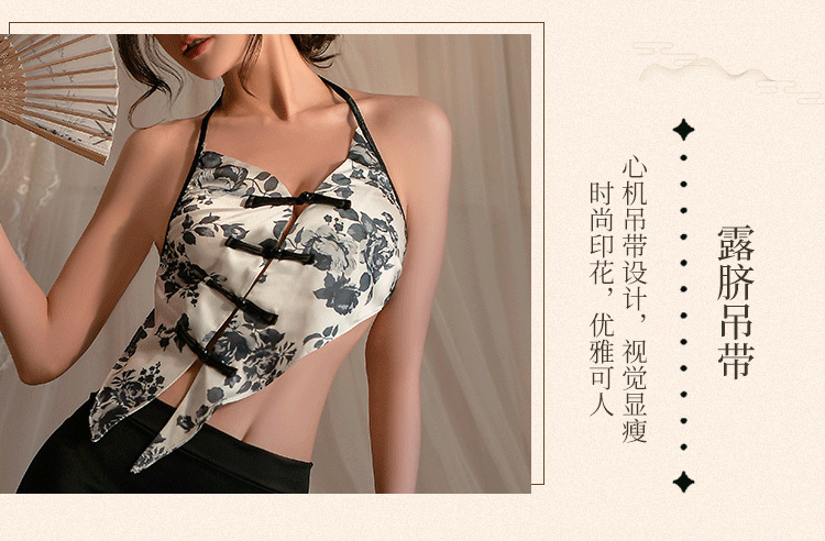 国潮花俏情趣内衣国潮复古风性感挂脖肚兜火辣包臀裙秘书制服套装代发详情6