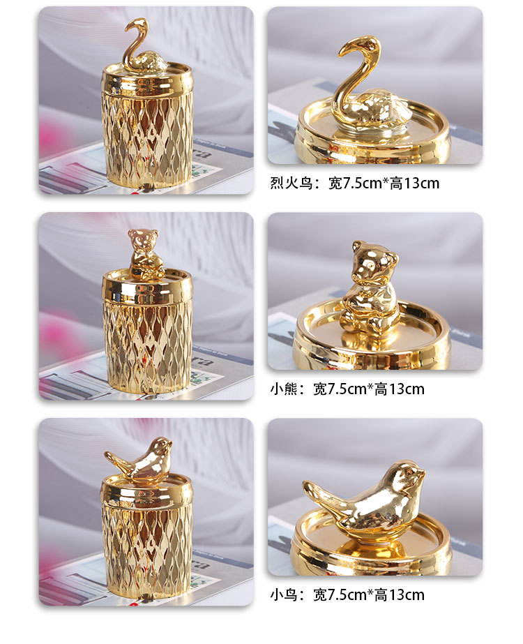 Ceramic handicrafts, animal gold storage sealed storage jar, candle fragrance jar, decorative items, home jewelry display box pic 9