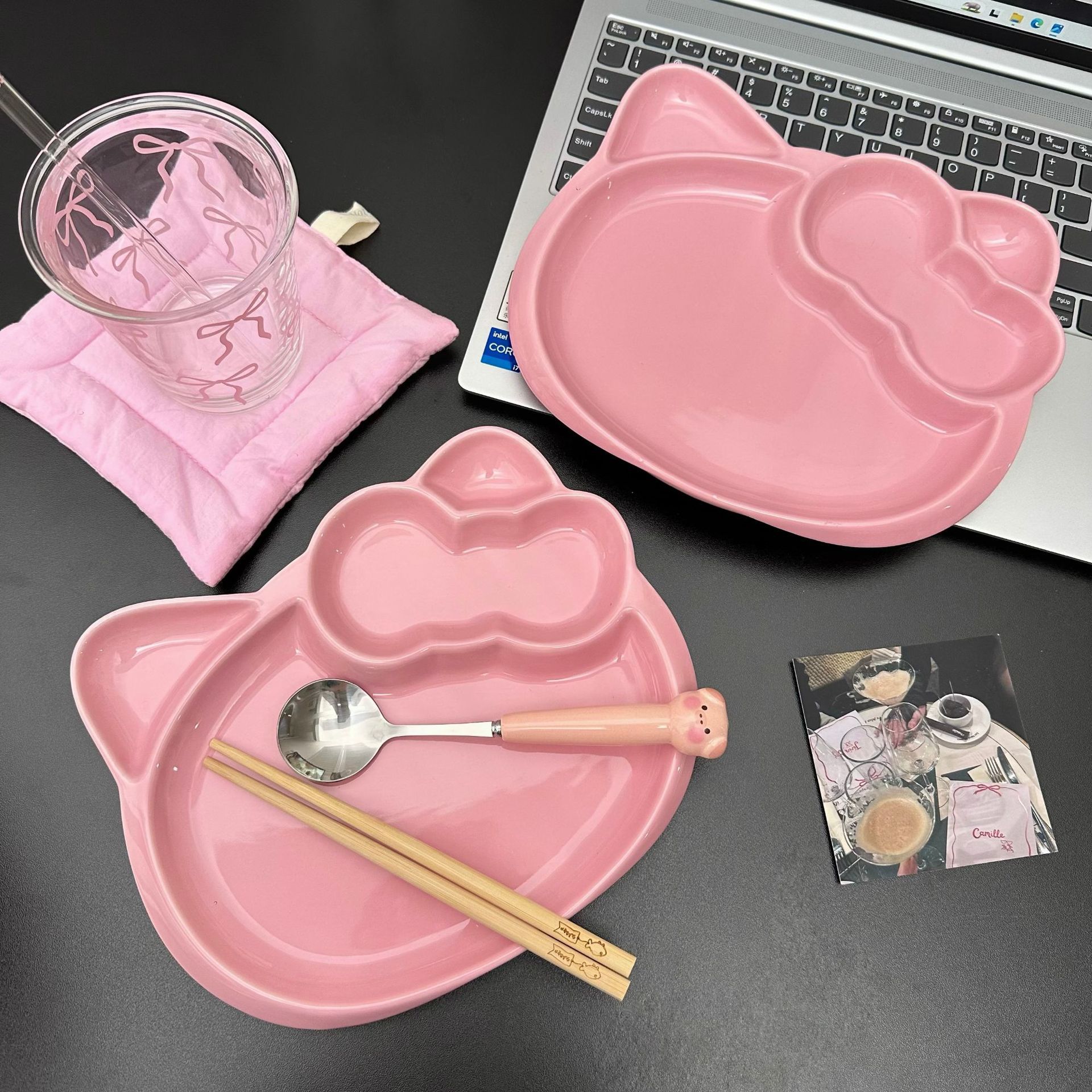 Cute cartoon cat ceramic creative compartments tableware, high appearance level, breakfast fruit salad pose, irregular plates pic 9