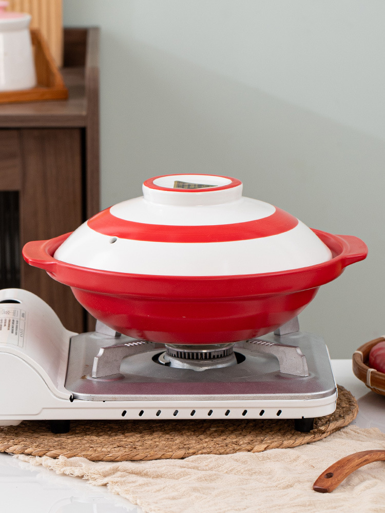 Red flat-bottomed shallow-mouthed clay pot for electric ceramic stove, high-temperature resistant commercial and household dry-burning crack-free 煲仔饭 ceramic stew pot pic 2