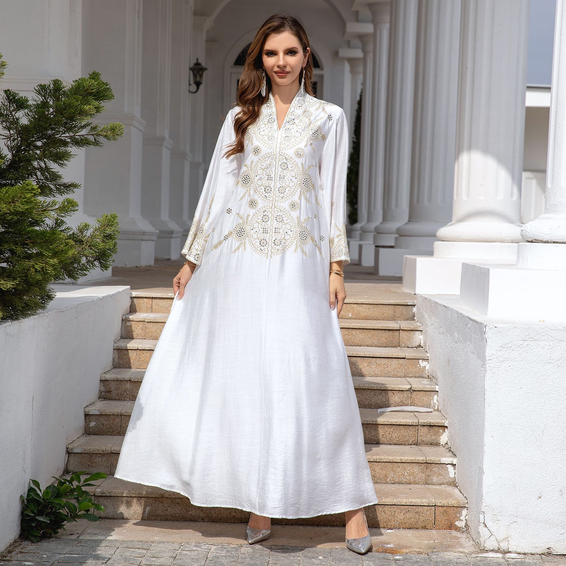 En stock europa y américa crossover musulmán mujer robe Medio Oriente dubai vestido abaya bordado robe grande vestido de noche pic 29