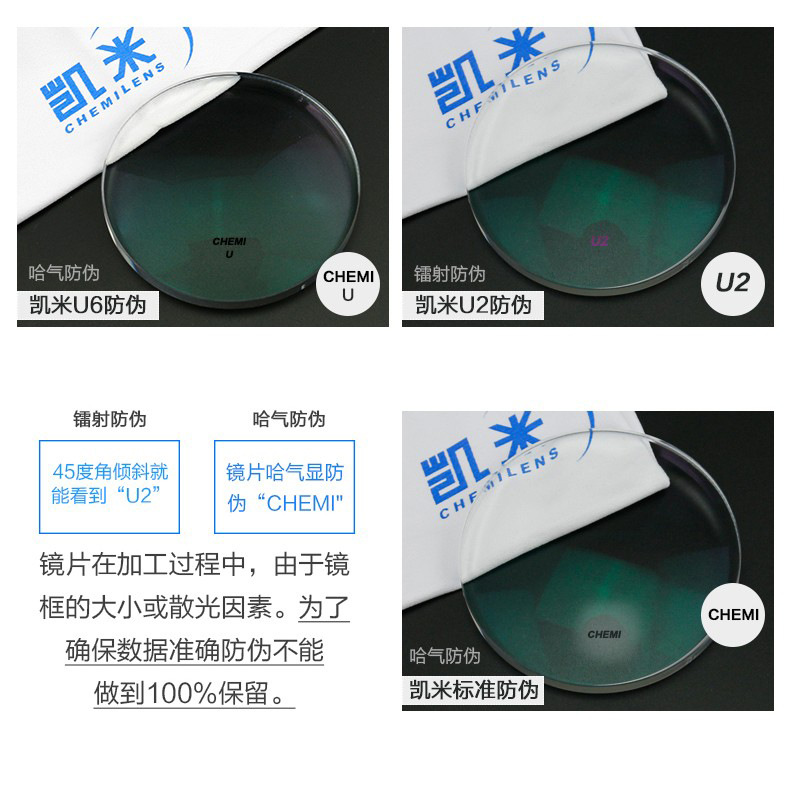 凯米镜片U6防蓝光超薄1.74高度数近视配眼镜片1.67非球面U2抗辐射详情6