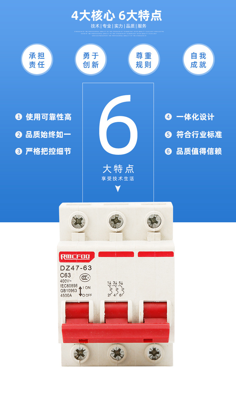 小型断路器DZ47LE2P40A63A家用空气开关漏电保护器总电闸开关100A详情3
