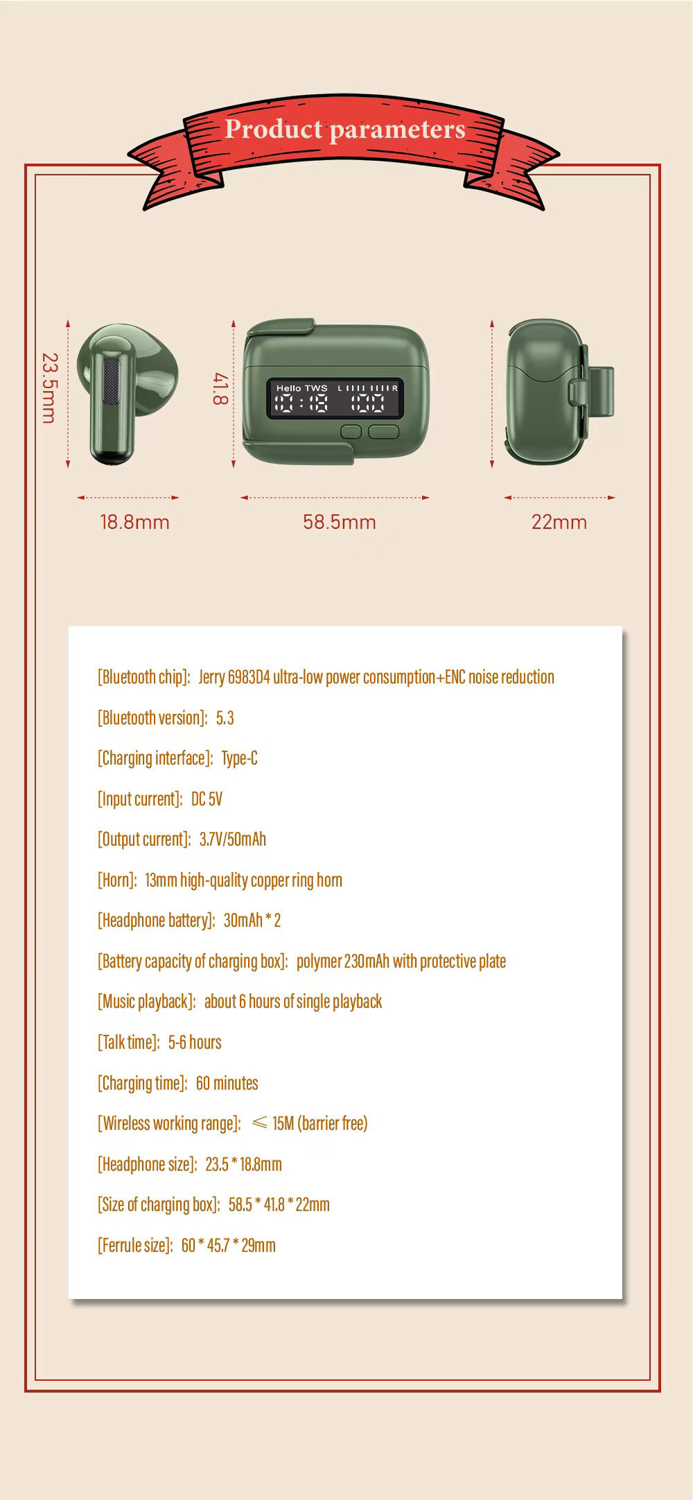 Traducción simultánea BPG portátil reducción de ruido inalámbricos auriculares bluetooth en el oído único retro personalizado tendencia digital reloj AI traducción fábrica al por mayor pic 1