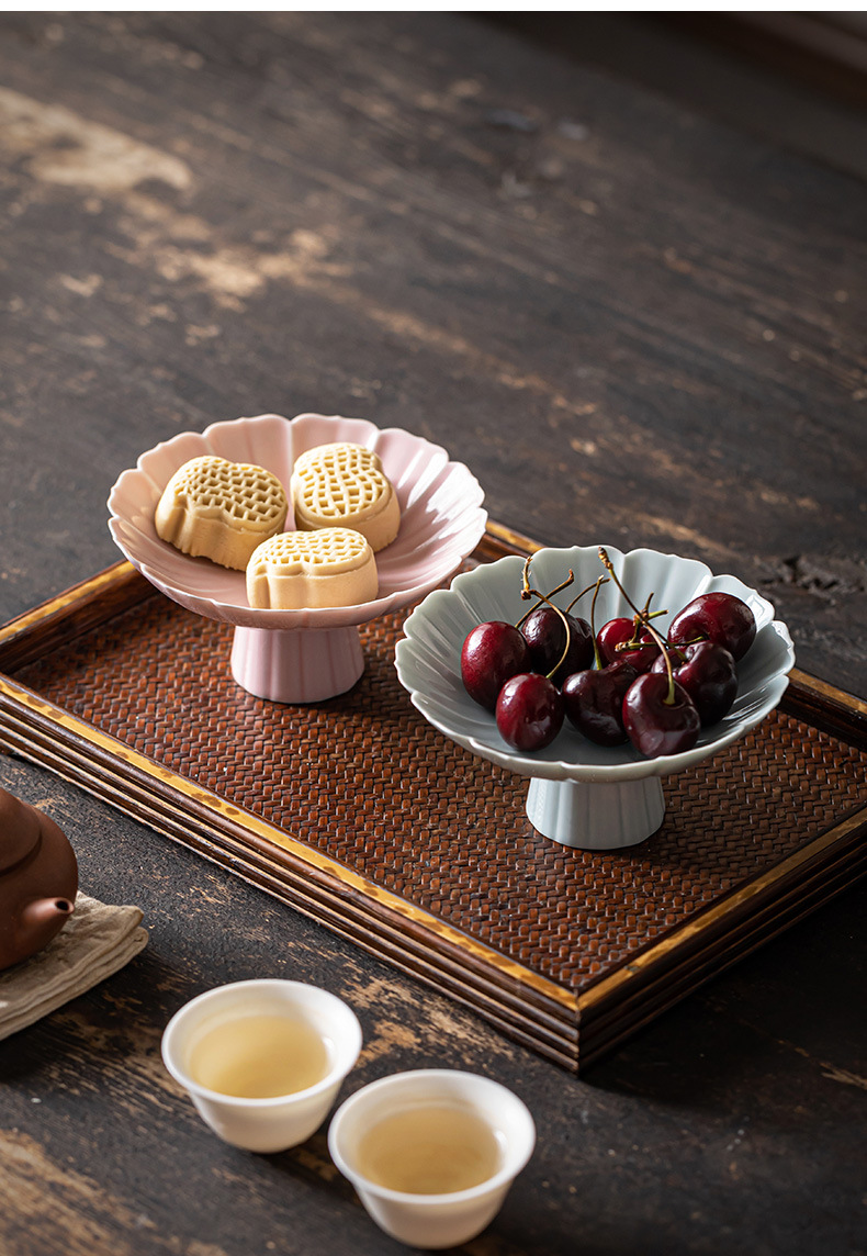 陶瓷家用水果盘中式高脚茶点盘小号茶几点心盘复古禅意干果坚果碟详情11