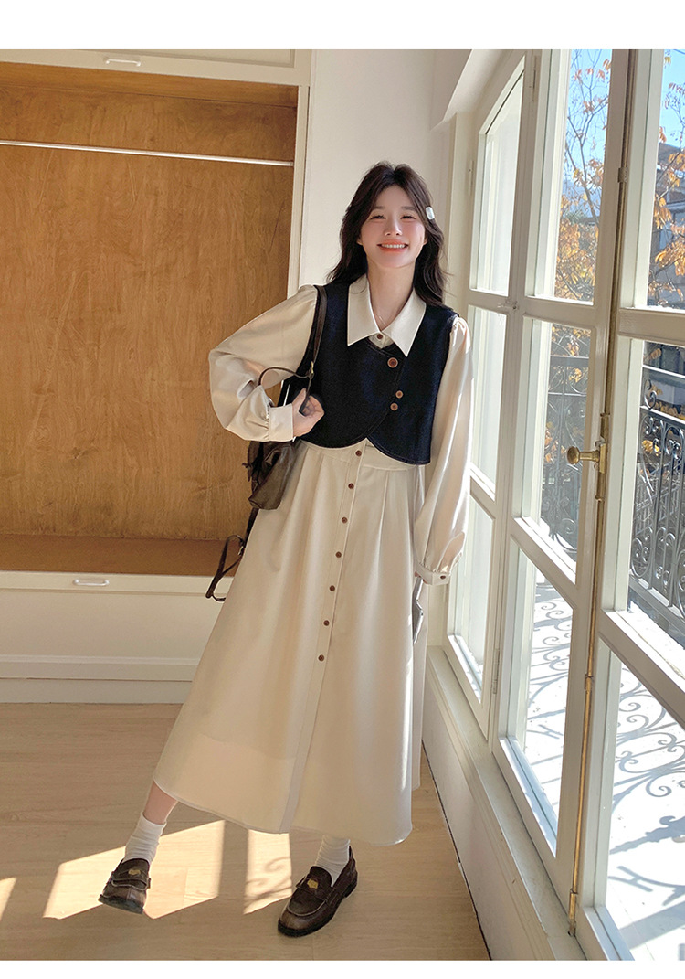 法式气质穿搭牛仔马甲连衣裙套装女2025秋季新款衬衫裙超火两件套详情12