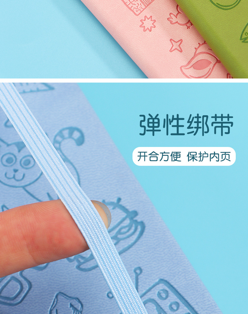 亚马逊A6可爱手账本日记本学生用笔记本定制卡通盖章本绑带记事本详情8