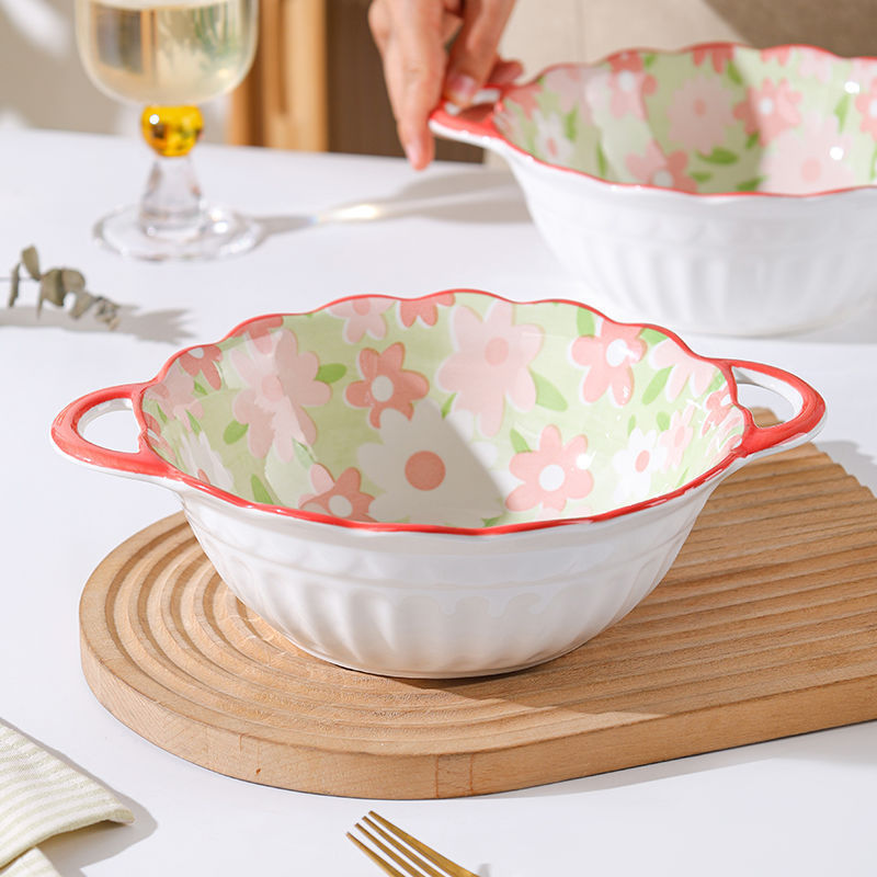 Double-ear soup bowl, large household size 2025 new ceramic, high appearance level, small fresh style instant noodle and snail rice noodle bowl tableware pic 9