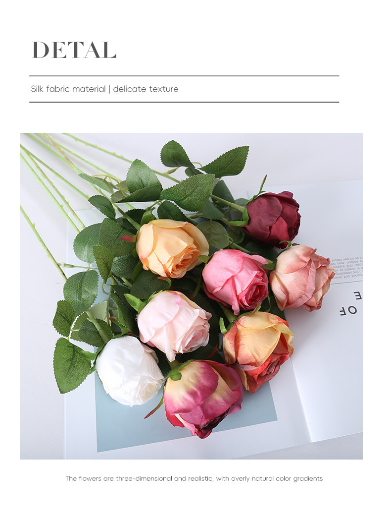 复古仿真单枝烤边圆玫瑰摄影道具婚庆家居花艺摆件仿真焦边玫瑰详情6