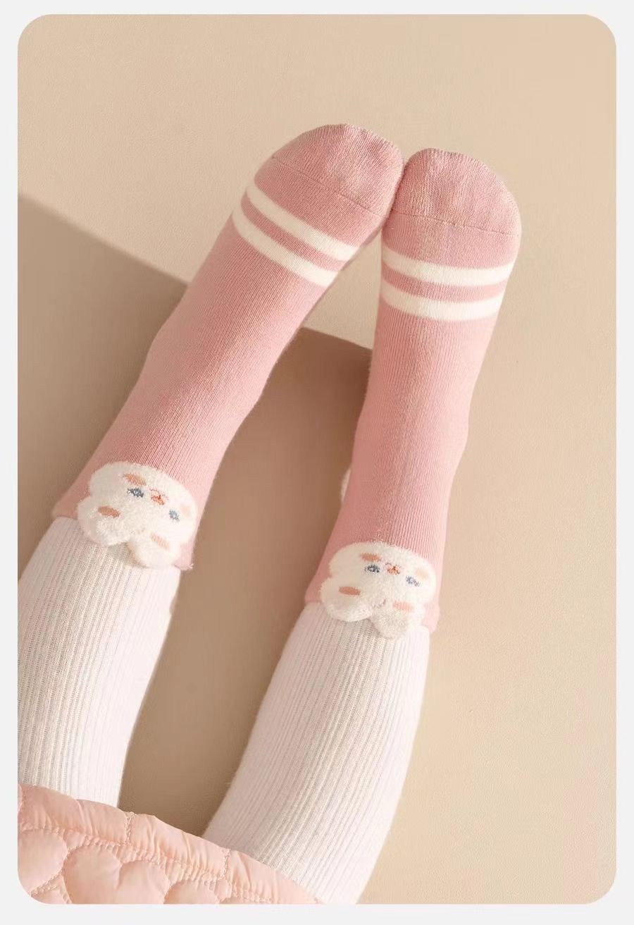 儿童秋冬袜子女孩加厚棉女童中筒宝宝冬季加厚加绒毛圈粉色小兔详情18
