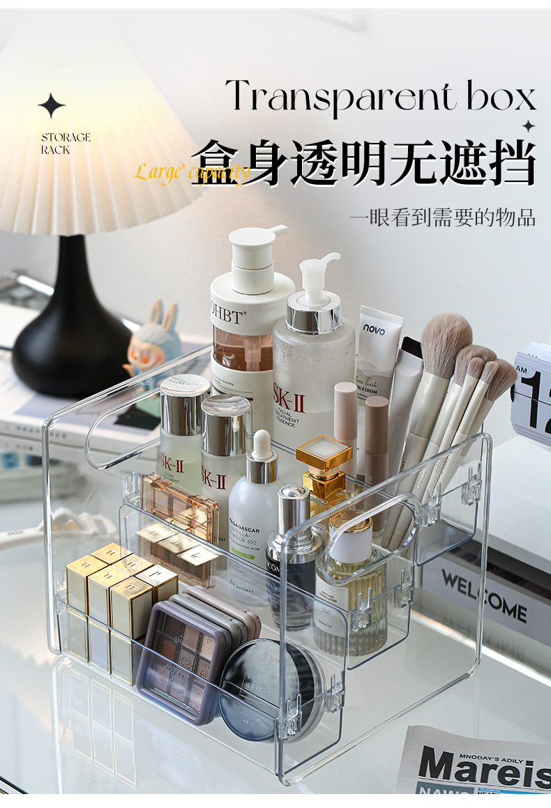 Cosmetics shelf, acrylic transparent dressing table, perfume, skin care products, powder puff, lipstick, organizing desktop storage box pic 6