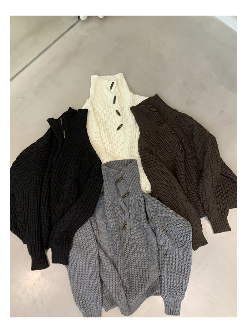 Winter new style horn buttoned lapel wool sweater, gentle and loose knitted sweater, sweater, sweater, sweater, sweater pic 27