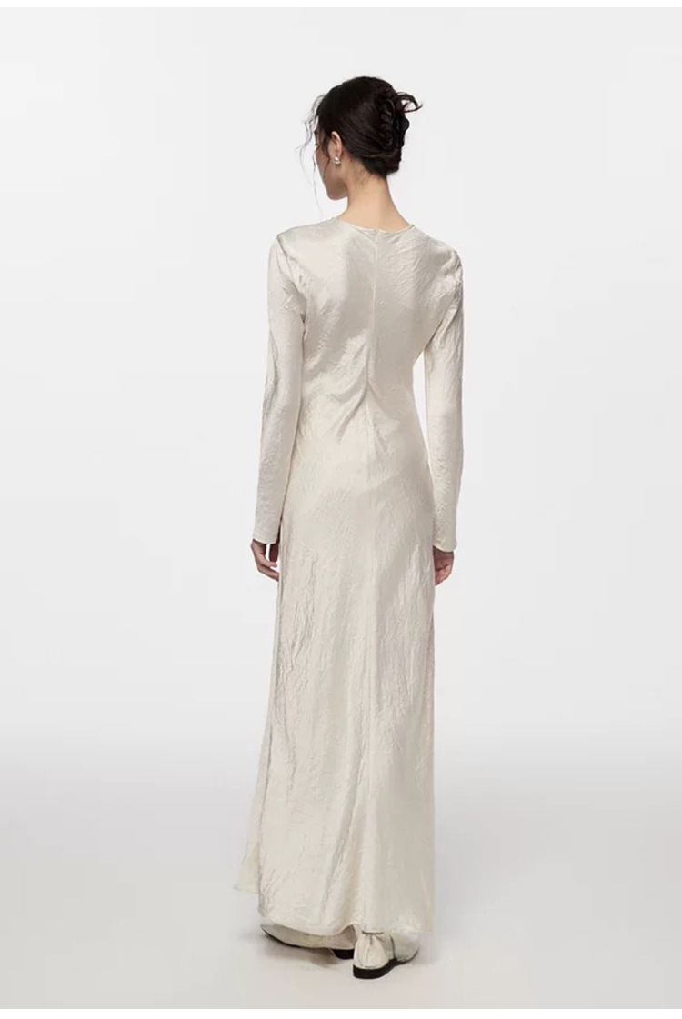 French elegant, fashionable, form-fitting and high-end satin pleated triacetate long-sleeved dress, a new autumn long dress for children pic 46