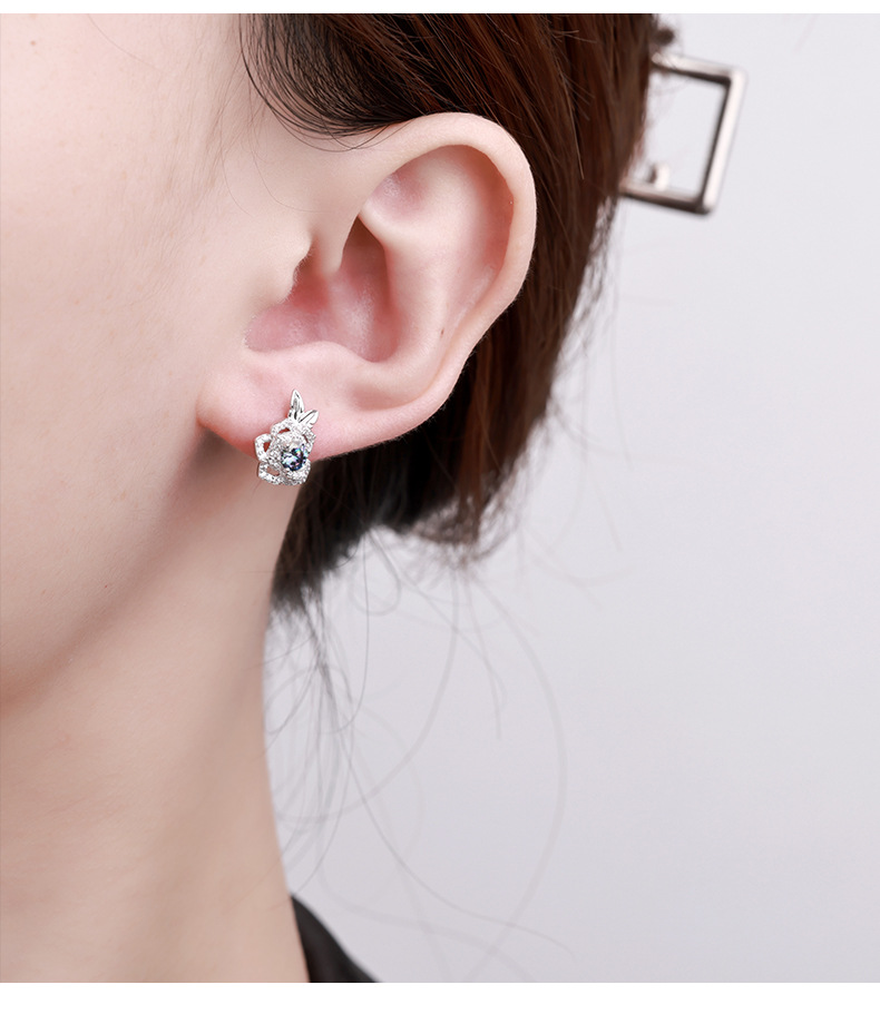 Zhuoheng Select S925 pure silver original Design Rose Double Leaf Full Diamond Mosang earrings with a light luxury and high-end feel pic 21