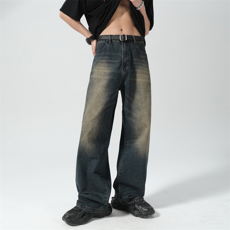 FUIV 韩版宽松直筒松紧腰牛仔裤现货批发外贸垂感百搭拖地阔腿裤详情4