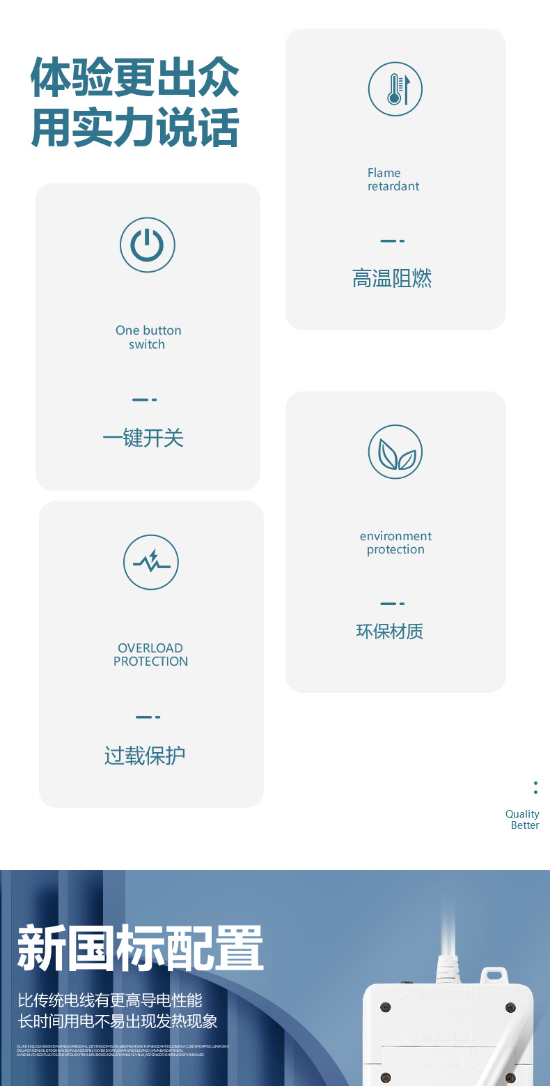 新国标排插电磁炉空调接线板插排插座转换器带长线家用无线插座详情2