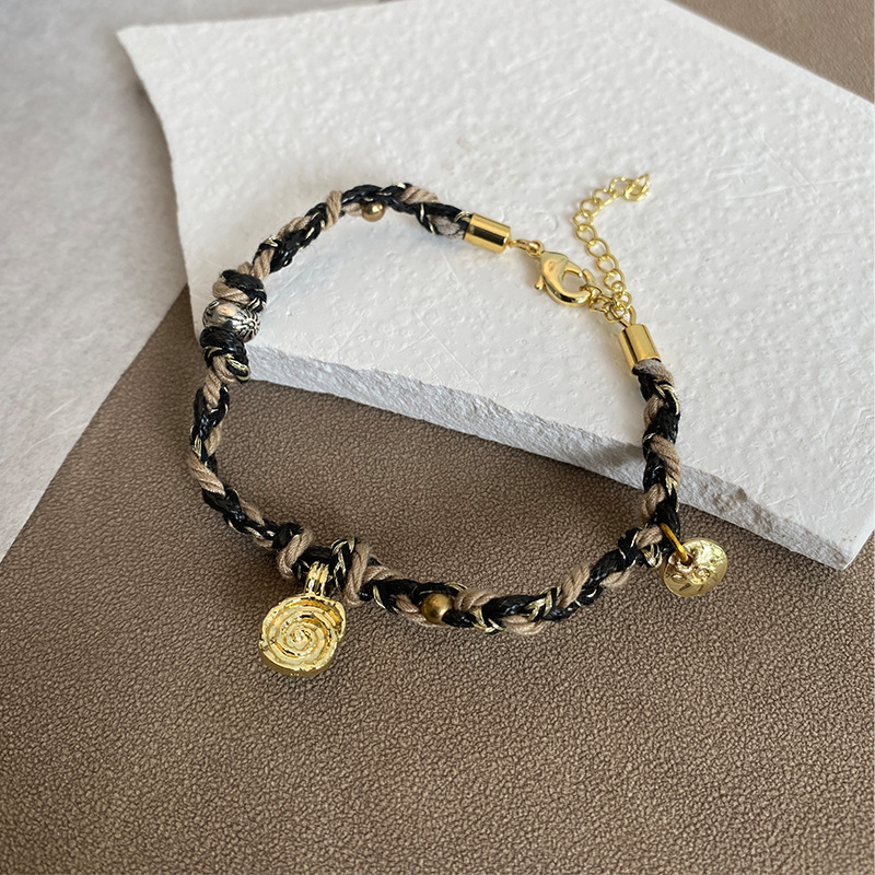 精致手作天然玉石红玛瑙编绳项链叠戴幸运硬币花生金色红绳手链女详情9