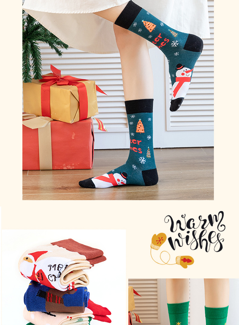 4 pairs of Christmas sock gift box set, European and American cross-border Santa Claus Snowman cartoon cotton socks, wholesale Christmas socks pic 24