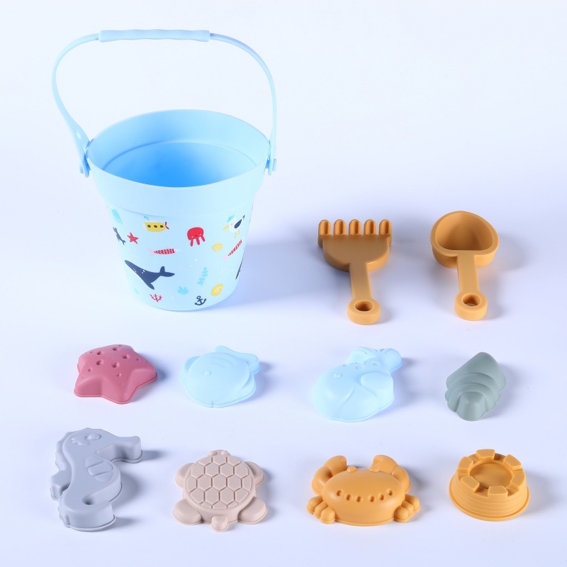亚马逊爆款硅胶沙滩桶跨境海洋系列手提桶戏水亲子玩沙滩玩具套装详情15