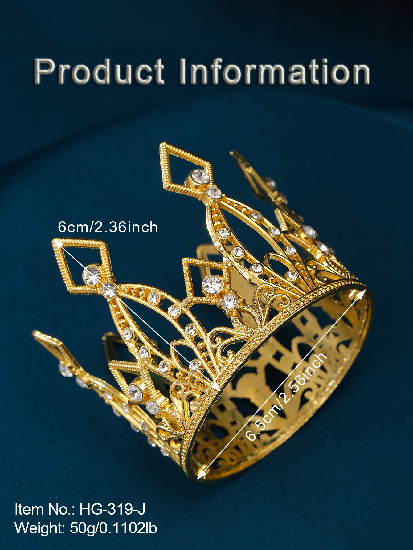 新娘头饰巴洛克王冠配饰圆形奢华气质锆石结婚圆皇冠婚纱礼服配饰详情2