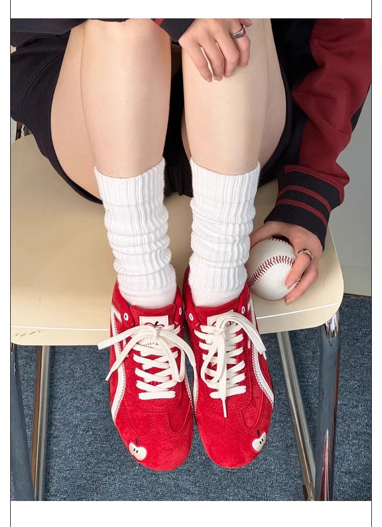 新款厚底增高红色苹果系带德训鞋复古时尚百搭阿甘运动休闲鞋女详情7