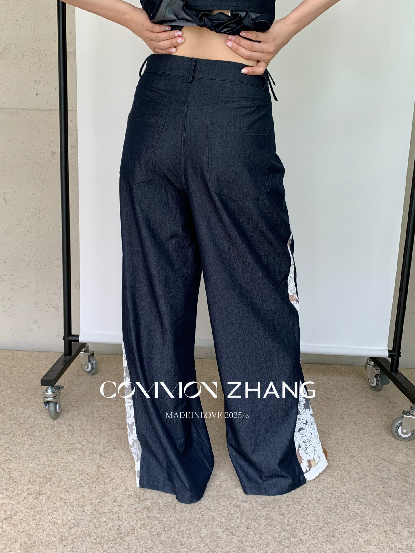 CZ ZHANG Summer French niche lace patchwork with cutout texture, low-waisted wide-leg drape casual pants B24032 pic 19