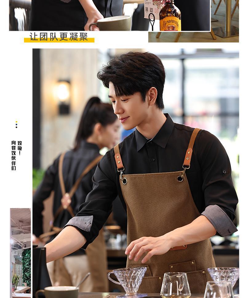 蓝色服务员工作服长袖衬衣套装餐饮奶茶咖啡店员工工装衬衫女定制详情40