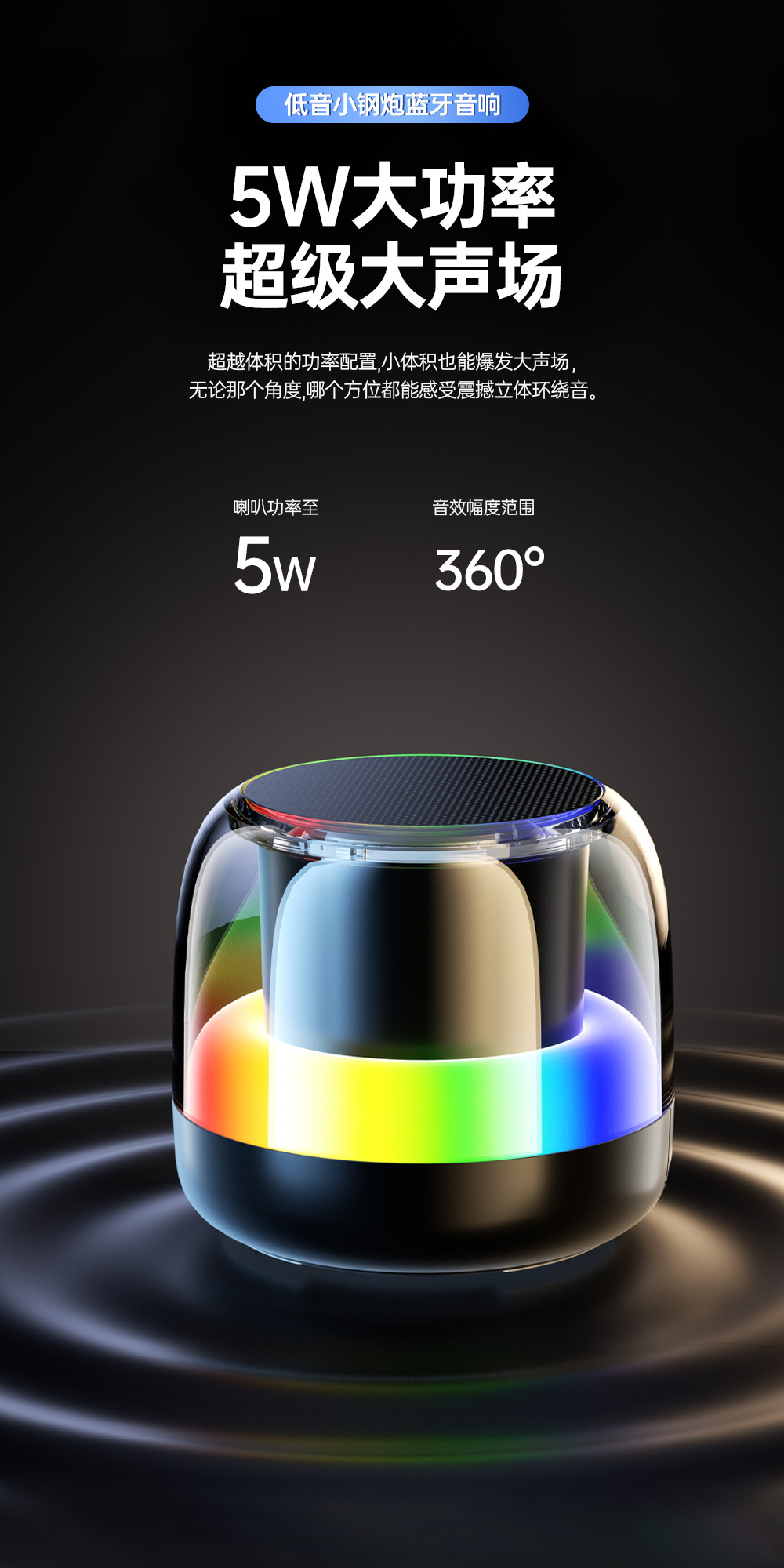 新款蓝牙音箱无线大音量小钢炮 户外便携式迷你RGB发光小音响现货详情8