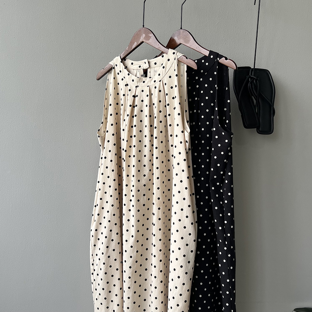 言双 波点无袖连衣裙2024夏季新款韩系圆领a字气质背心裙82016 pic 42