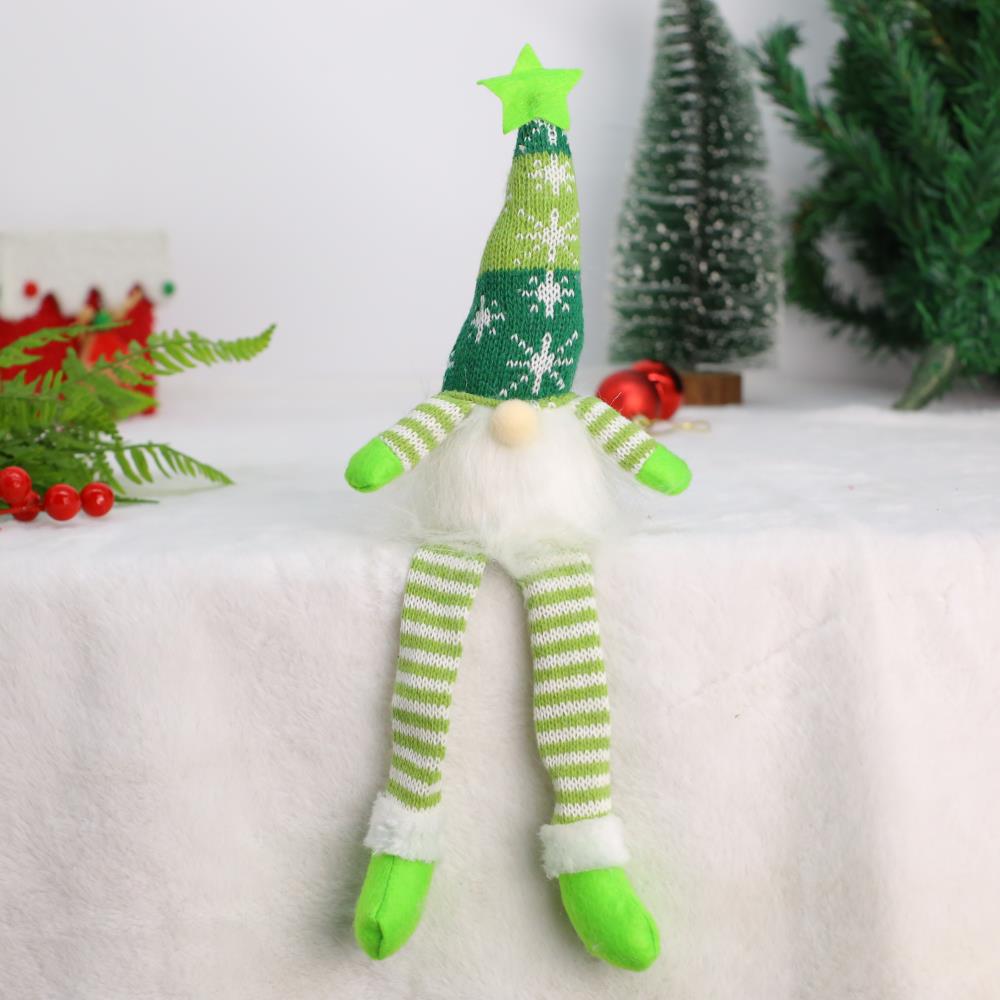 Christmas Decorations: Cross-border Christmas dwarf dolls, glowing knitted long and short legs, faceless ornaments, in red, green and gray. In stock pic 7