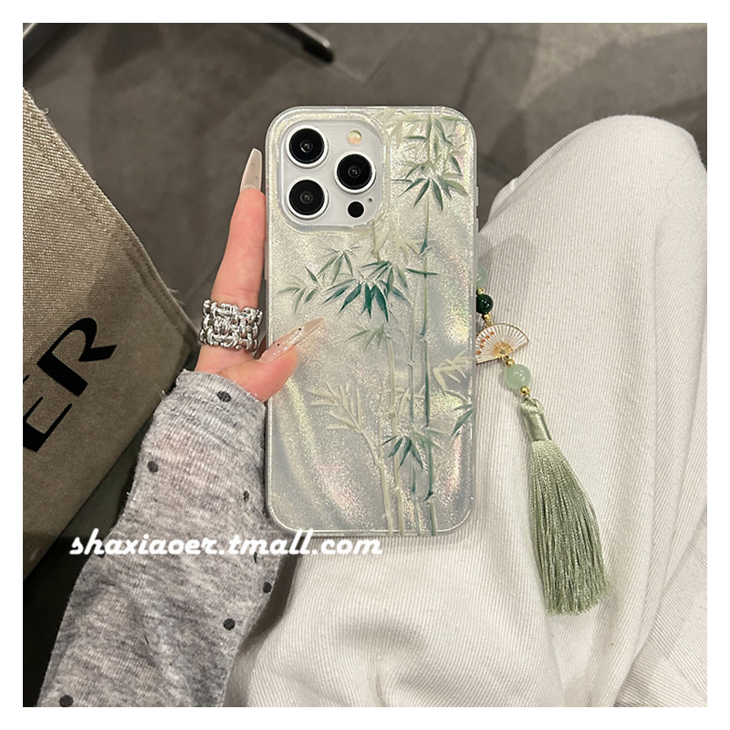 绿色羽纱竹子国潮系列适用苹果15手机壳15pro新款13详情4