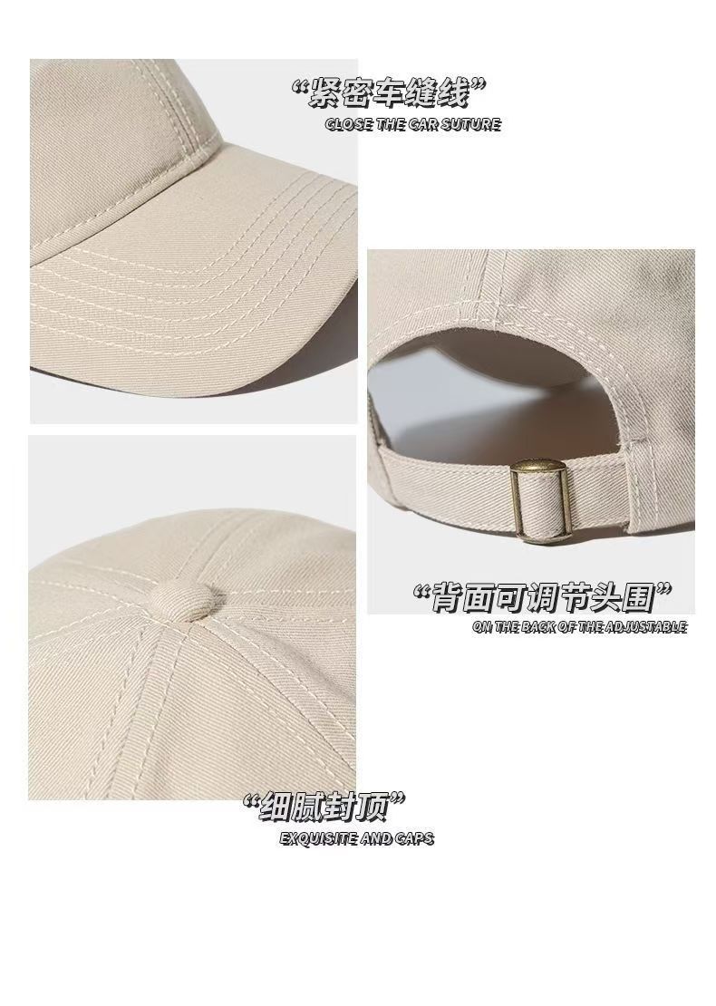 The new large-head baseball cap with a deep top and wide brim, embroidered letters, is a versatile and trendy solid-color baseball cap pic 3
