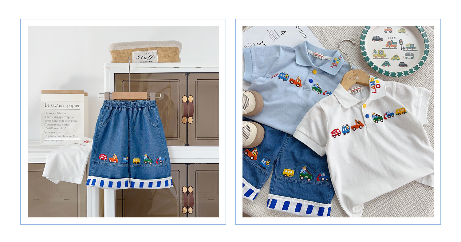 儿童t恤25秋款男童polo衫男童长袖t恤小汽车刺绣长袖打底外贸童装详情12