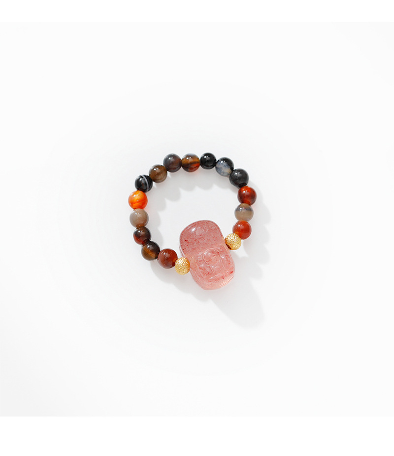 Hyacinth original design, handcrafted DIY tourmaline strawberry crystal PI Xiu ring, fashionable, light luxury, elegant and high-end beaded ring pic 8
