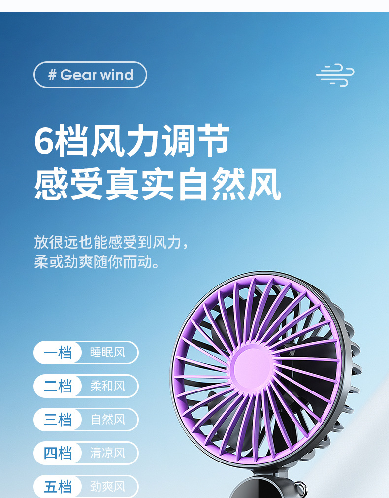 跨境新款/手持风扇多功能数显折叠超大风力usb充电桌面办公小风扇详情9
