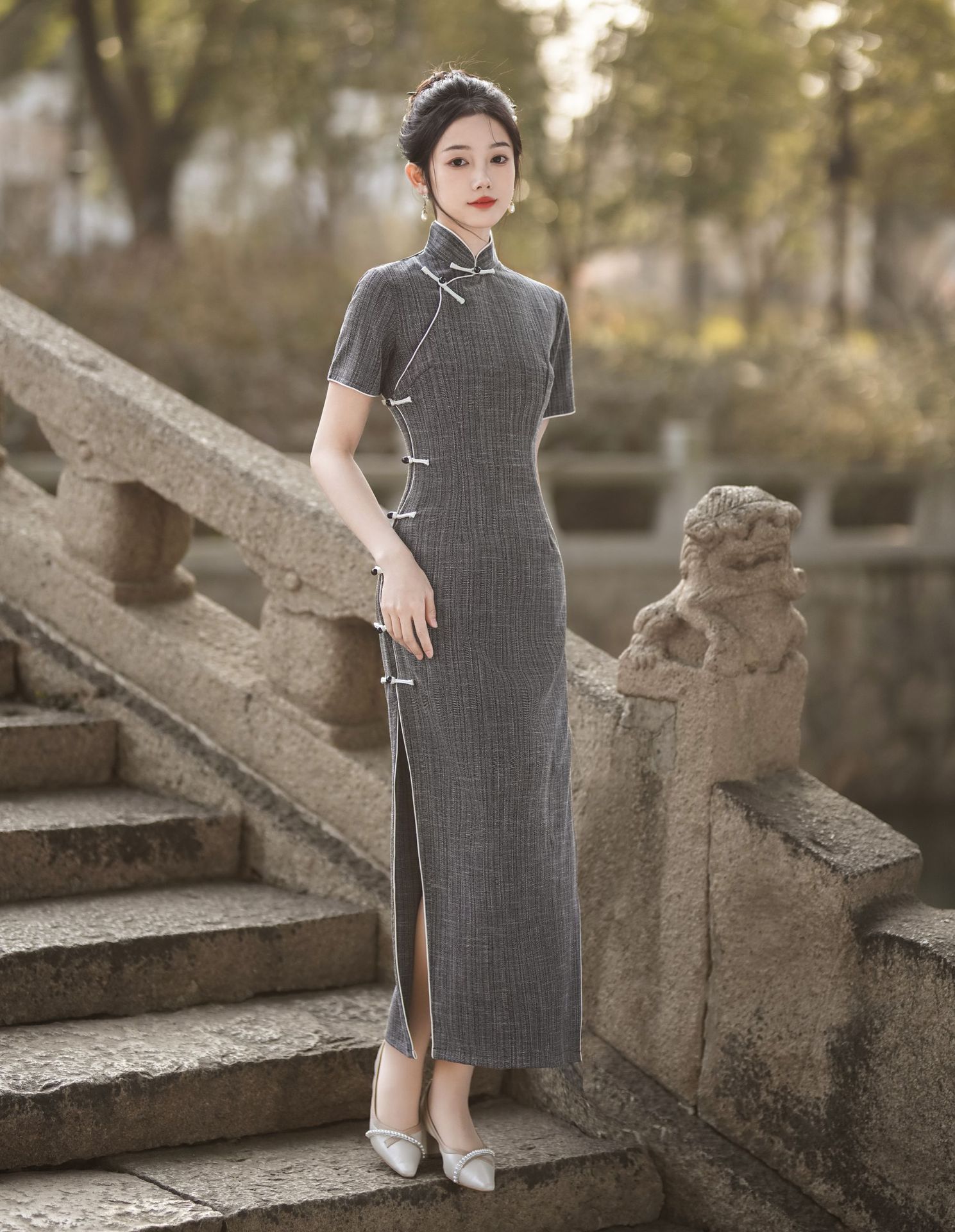 New Spring/Summer 2024 Chinese-style daily artistic, comfortable, breathable, floor-length, traditional full-opening modified cheongsam, a national trend pic 14