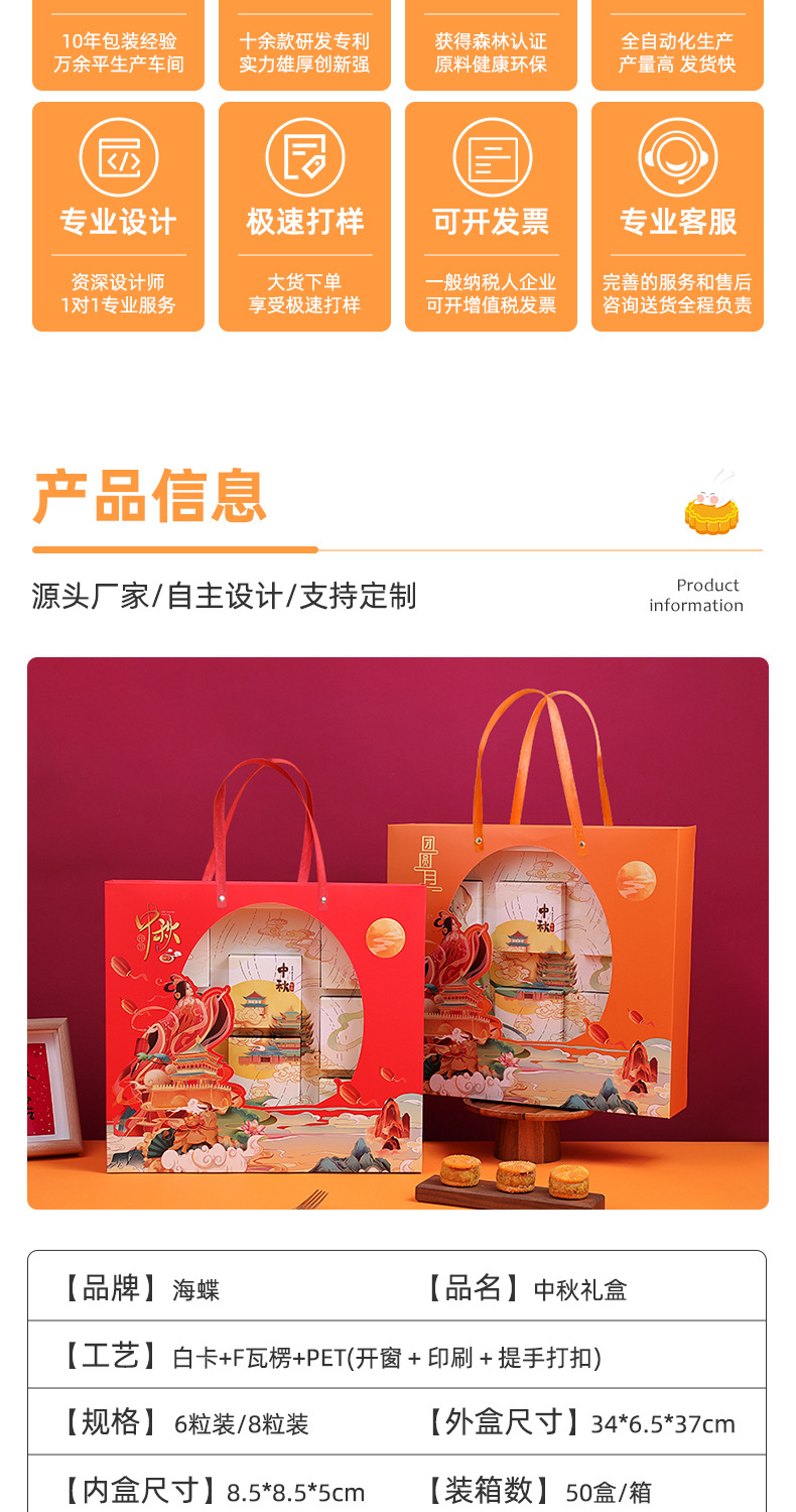 国潮 现货2025新款国潮中秋礼盒6粒装高级月饼手提折叠礼品包装盒附贺卡详情5