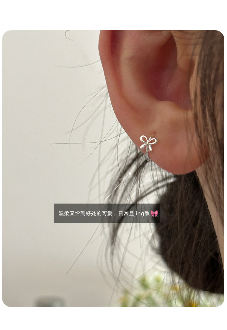999纯银蝴蝶结耳扣简约小巧精致小众设计感高级自然百搭新款耳环详情6