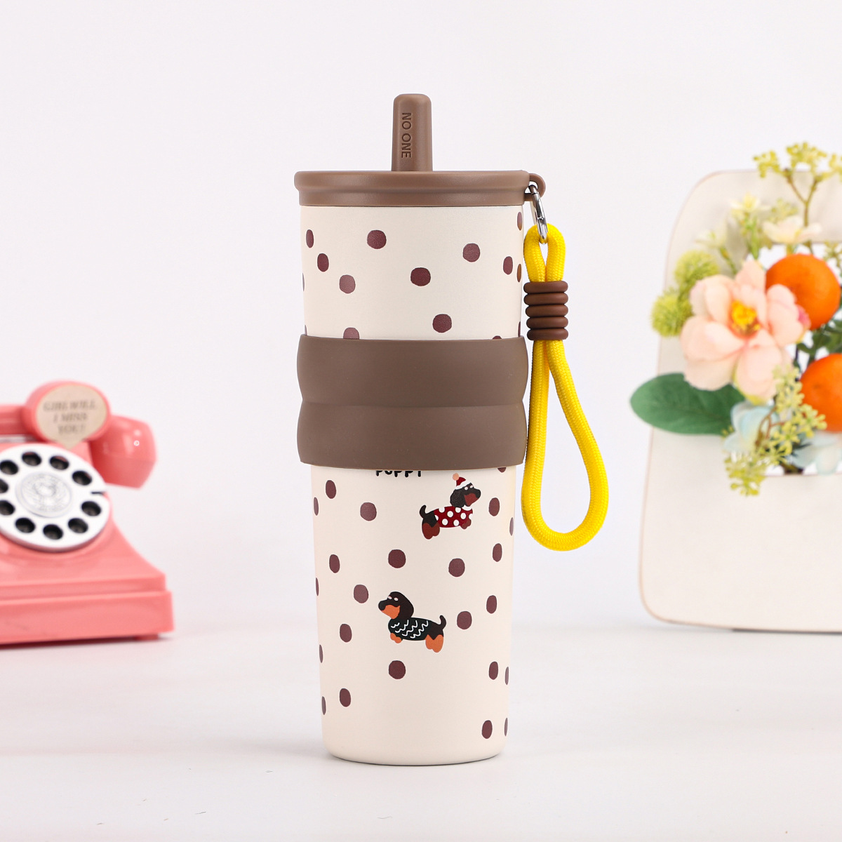 卡通插画提绳吸管杯304不锈钢真空保温杯车载保冷冰霸学生水杯详情9